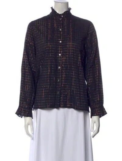 Pre-owned Soeur Plaid Print Long Sleeve Blouse In Blue