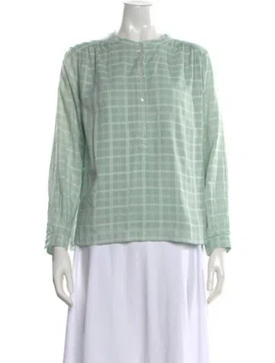 Pre-owned Soeur Plaid Print Long Sleeve Top In Green