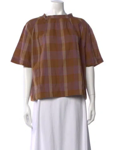 Pre-owned Soeur Plaid Print Mock Neck Top In Neutrals