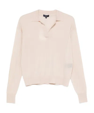 Soeur Polo-collar Long-sleeve Wool T-shirt In Pink