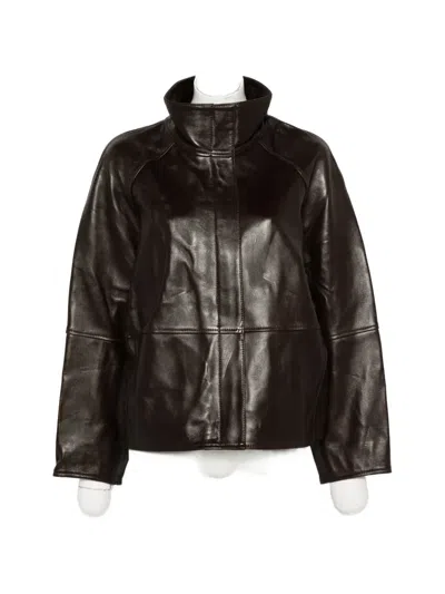 Soeur Raglan Jacket In Glazed Leather In Black