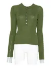 Soeur Ribbed Button-front Top In Green