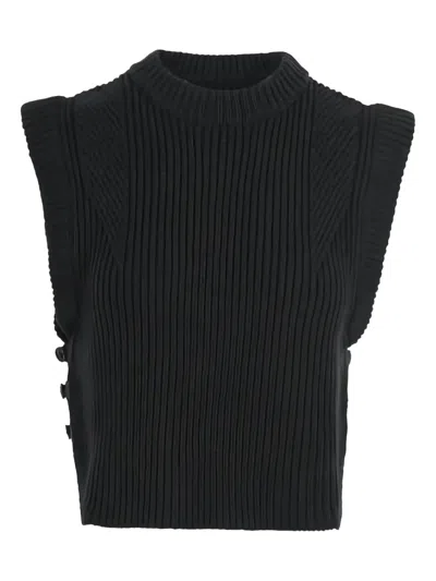 Soeur Ribbed Button Top In Green