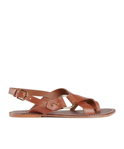 Soeur Round-headed Flat Sandals In Brown