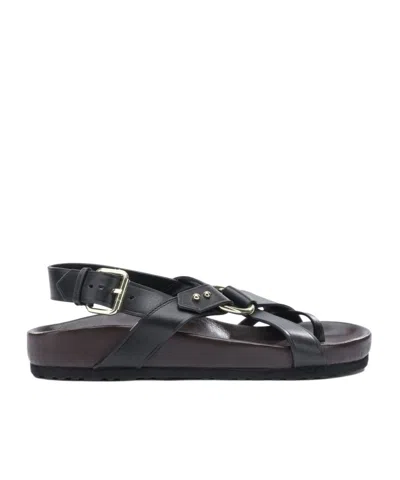 Soeur Round-toe Flat Sandals In Black
