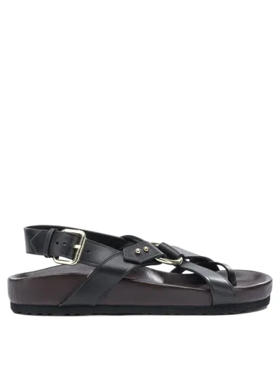 Soeur Mexico Leather Sandals In Black