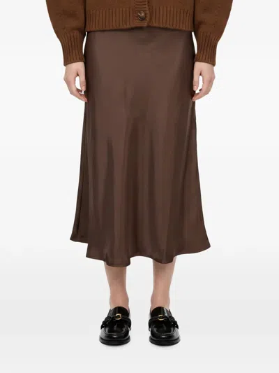 Soeur Satin-finish Elasticated-waistband Midi Skirt In Brown