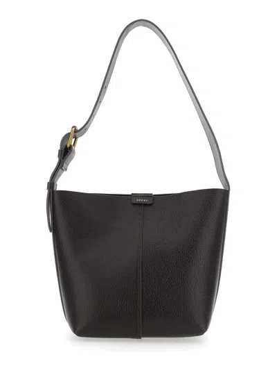 SOEUR 'SAUDADE MINI' BROWN SHOULDER BAG WITH ADJUSTABLE STRAP AND LOGO PATCH IN HAMMERED LEATHER WOMAN