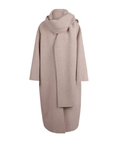Soeur Scarf-collar Wool Long Coat In Neutral