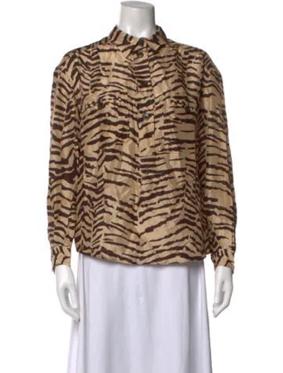 Pre-owned Soeur Silk Animal Print Button-up Top In Brown
