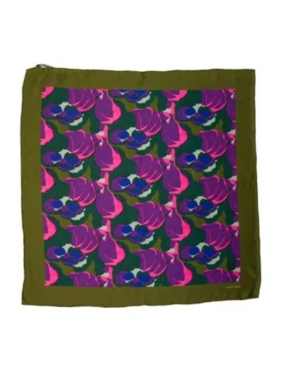 Pre-owned Soeur Silk Floral Print Scarf In Green