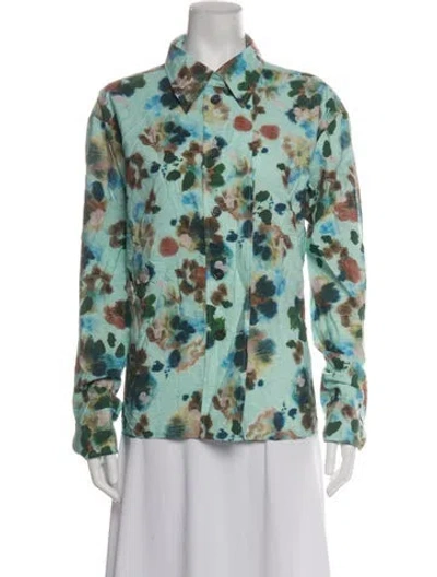Pre-owned Soeur Silk Floral Print Top In Green