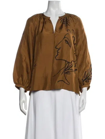 Pre-owned Soeur Silk Graphic Print Top In Brown