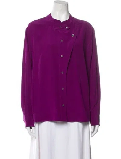 Pre-owned Soeur Silk Mock Neck Button-up Top W/ Tags In Purple