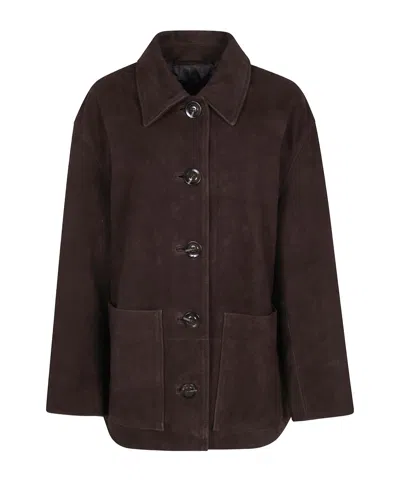 Soeur Single-breasted Long-sleeve Leather Jacket In Brown