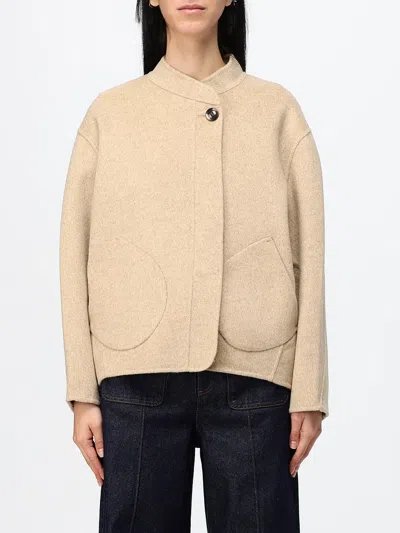 Soeur Single-breasted Short Wool-blend Coat With Dropped Shoulders In Beige