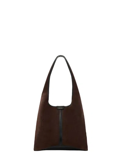 Soeur Sleek Mini Leather Crossbody Bag In Brown