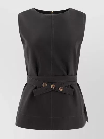 Soeur Sleeveless Belted Buttoned Side Slits In Black