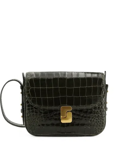Soeur Small S-buckle Croc-effect Crossbody Bag In Green
