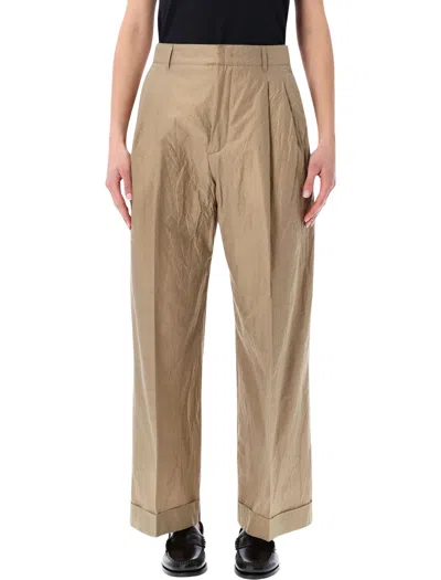 Soeur Watson Pleated Cotton Poplin Pants In Brown