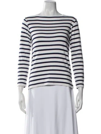 Pre-owned Soeur Striped Bateau Neckline Top In White