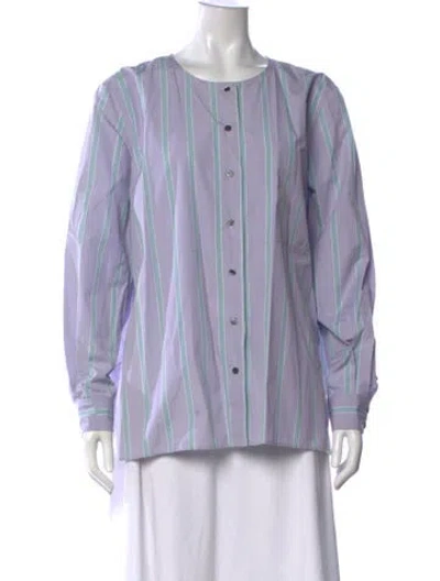 Pre-owned Soeur Striped Crew Neck Button-up Top In Purple