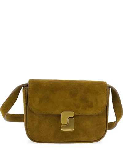 Soeur Suede Buckle Shoulder Bag In Brown