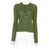 Soeur Ribbed Button-front Top In Green