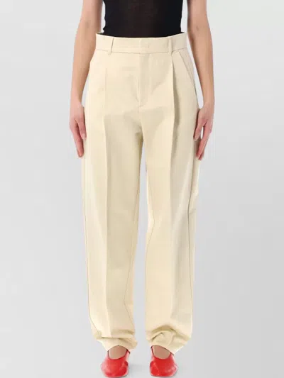 Soeur Tailored Wide Leg Ankle Length Cotton Trousers In White