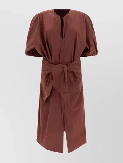 Soeur V-neckline Puff Sleeves Waist Tie Knee-length Dresses