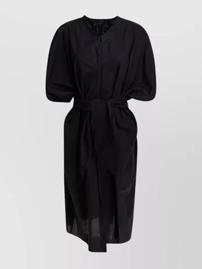 Soeur Waist Belted Puff Sleeve Midi Dress