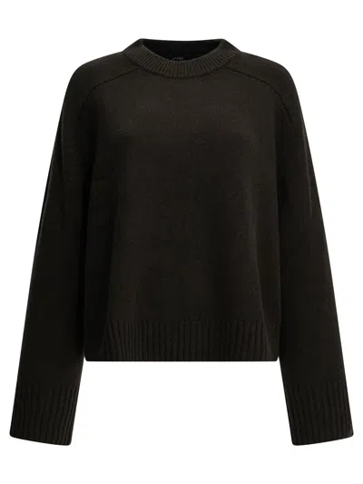 Soeur Crewneck Merino Wool Jumper With Dropped Shoulders And Long Sleeves In Brown