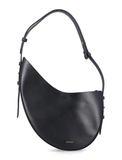 Soeur Wino Large Crescent Moon-shaped Bag In Smooth Black Leather