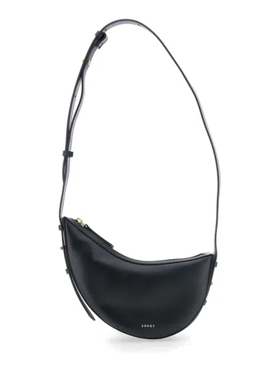 SOEUR 'WINO' BLACK MINI SHOULDER BAG WITH ADJUSTABLE SHOULDER STRAP AND ASYMMETRIC DESIGN IN LEATHER WOMAN