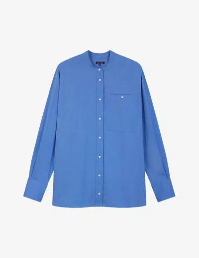 Soeur Womens Blue Vannes Stand-collar Buttoned-cuff Cotton Shirt