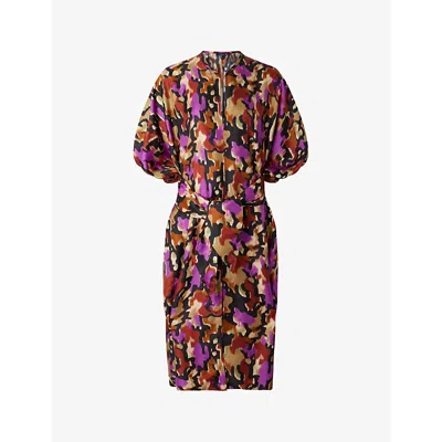 Soeur Alger Graphic-print Relaxed-fit Silk Midi Dress In Noisette/fuchsia