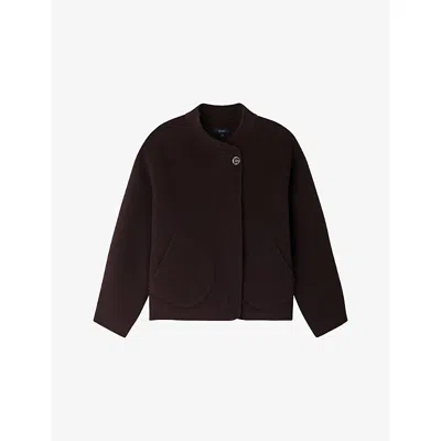 SOEUR WOMENS AUBERGINE WINDSOR ASYMMETRIC-COLLAR WOOL-BLEND COAT