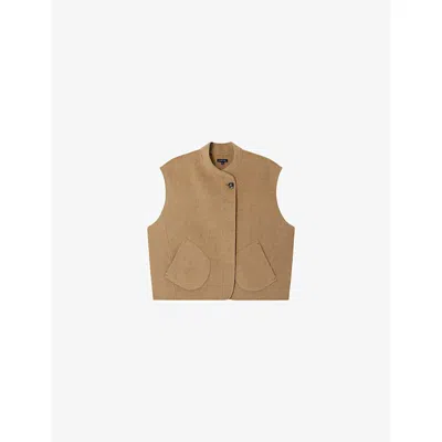 Soeur Womens Beige Chine Adeline Sleeveless Wool-blend Jacket Xs In Brown