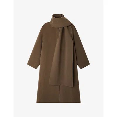 Soeur Womens Beige/gris Finn Scarf-detail Wool-blend Coat In Brown