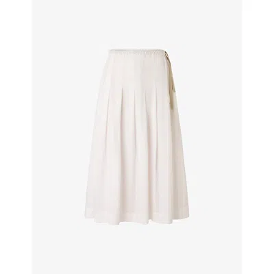 Soeur Womens Blanc Casse Amalia Pleated Cotton Midi Skirt In White