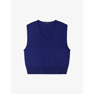 Soeur Womens Bleu Vif Sonia V-neck Sleeveless Merino-wool Vest