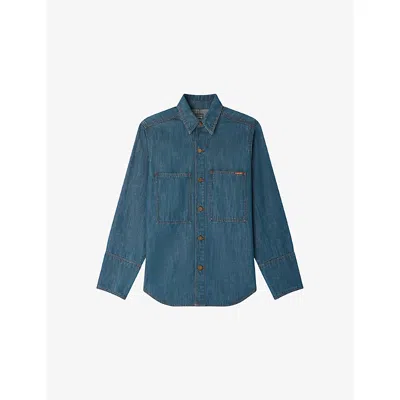 SOEUR WOMENS BLEU/VERT GARANCE CHEST-POCKET DENIM SHIRT