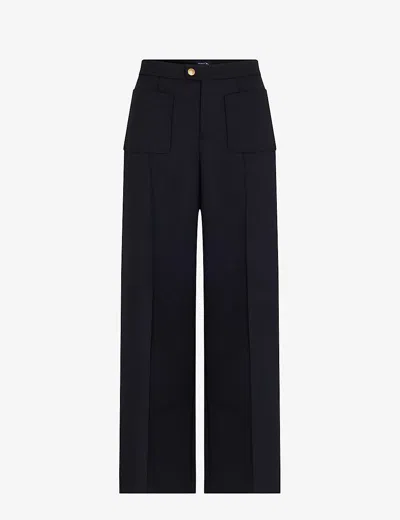 Soeur Womens Blue Harry Wide-leg High-rise Woven Trousers