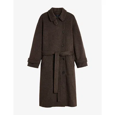 Soeur Womens Brown Jules Funnel-neck Wool-blend Coat