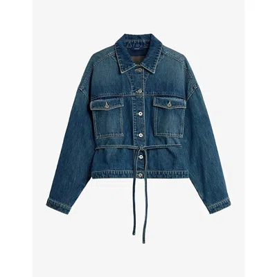 Soeur Womens Faded Blue Denim Belted Denim Jacket In Multi
