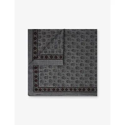 Soeur Womens Gris Fonce/marron Classique Floral-print Wool-twill Scarf