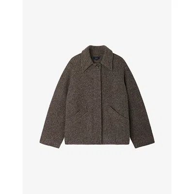 SOEUR WOMENS GRIS MARRON BALARD COLLARED WOOL-BLEND COAT