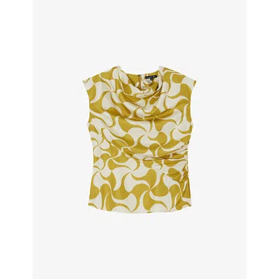 Soeur Womens  Eclat Graphic-print Cowl-neck Sleeveless Silk Blouse In Jaune Dore/beige