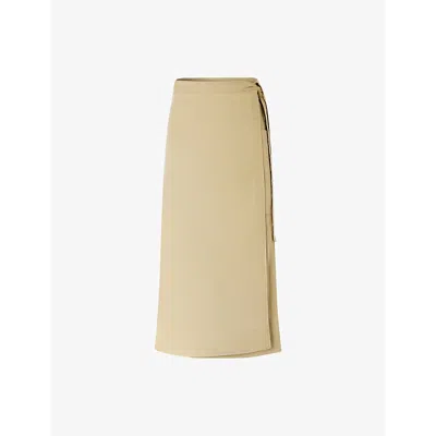 Soeur Womens Jaune Pale Daya Tie-belt Cotton And Linen-blend Midi Skirt