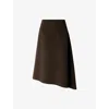 Soeur Womens Kaki Brun Geneve Asymmetric-hem Wool-blend Midi Skirt In Brown